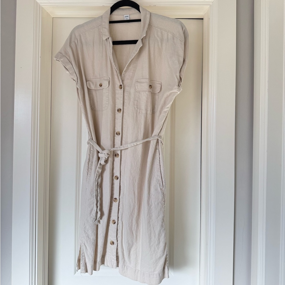 Casual Cream Button-Down Shirt Dress